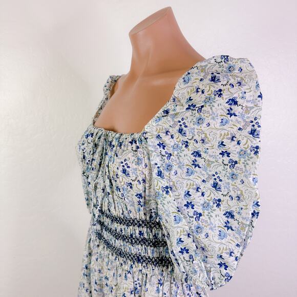 Johnny Was Camille Puff Sleeve Square Smocked Floral Cottagecore Midi Dress NWT - Picture 4 of 13